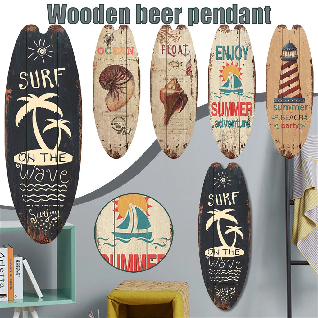Vintage Wooden Surfboard Wall Sign — Coastal Beach Décor
