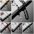 Vintage Cross Necklace Rosary Beads Chain