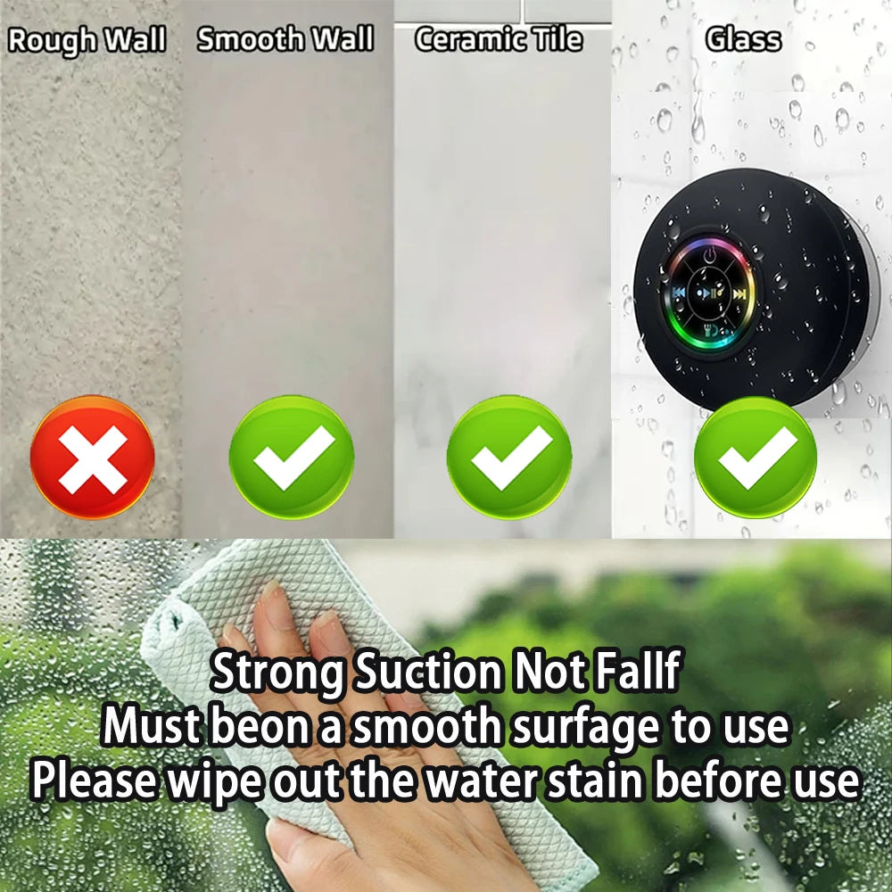 Waterproof Bluetooth Shower Speaker with Suction Cup & Hands-Free Calling