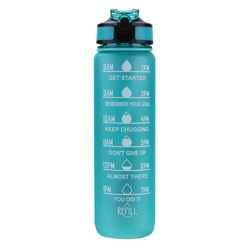 1L Motivational Sports Water Bottle with Straw & Time Scale — BPA-Free, Leakproof
