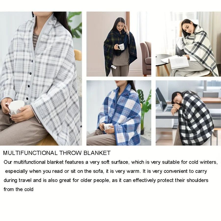 Wearable Flannel Shawl Blanket — Cozy Wrap for Home, Office & Travel
