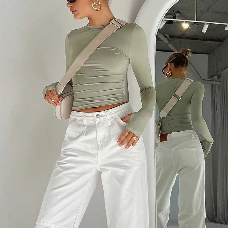 Women's Slim Crop Top with Thumb Holes