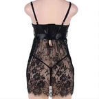 Lingerie for Women Lace Babydoll Nightdress Spaghetti Straps Chemise Nightgown Sexy Sleepwear With G-string