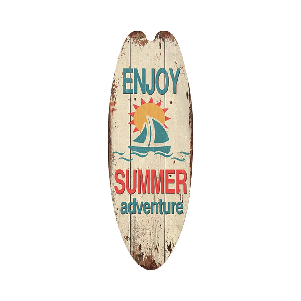 Vintage Wooden Surfboard Wall Sign — Coastal Beach Décor