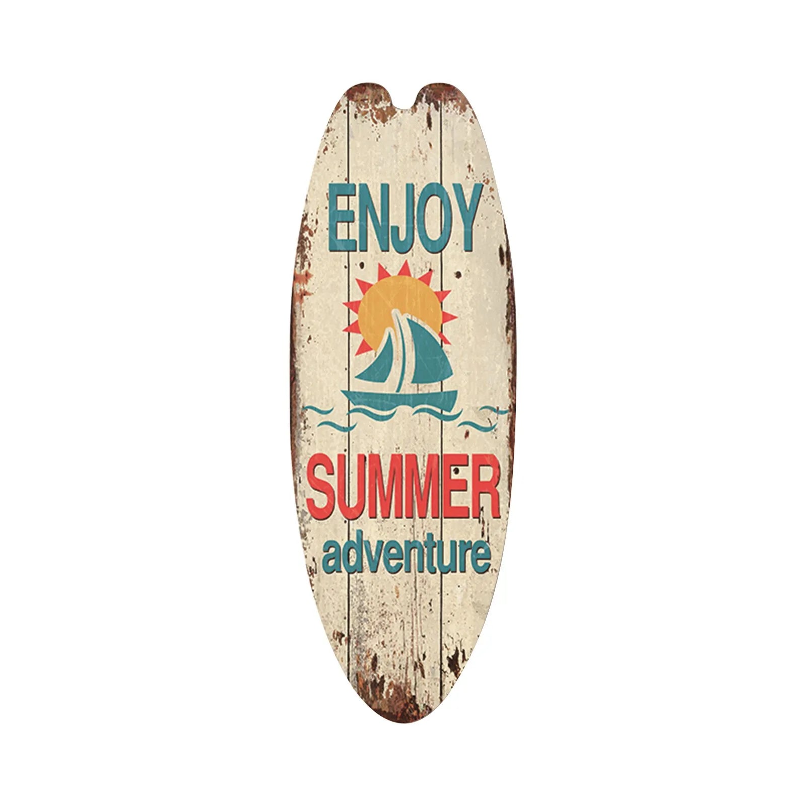 Vintage Wooden Surfboard Wall Sign — Coastal Beach Décor