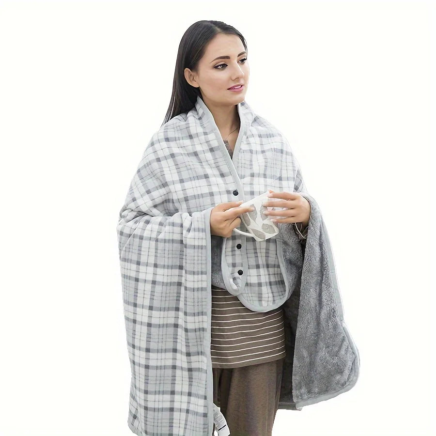 Wearable Flannel Shawl Blanket — Cozy Wrap for Home, Office & Travel