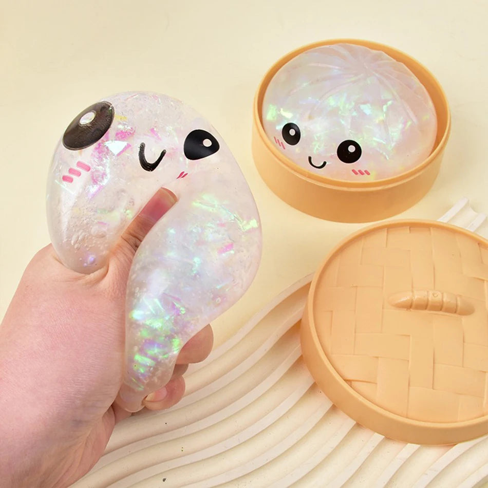 Giant Squishy Dumpling Stress Toy — Soft TPR with Bamboo Steamer