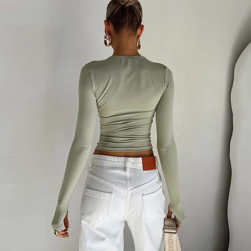 Women's Slim Crop Top with Thumb Holes