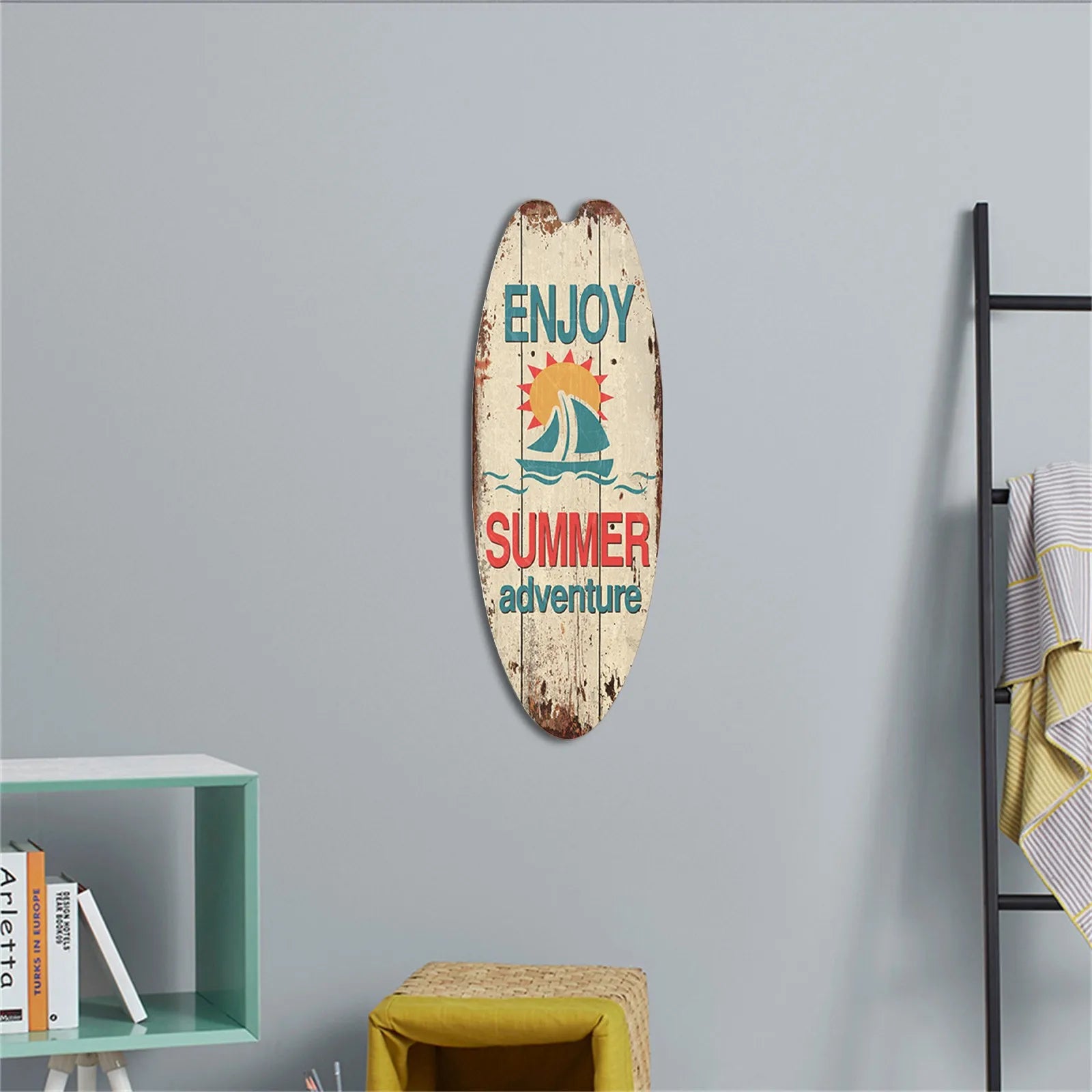 Vintage Wooden Surfboard Wall Sign — Coastal Beach Décor