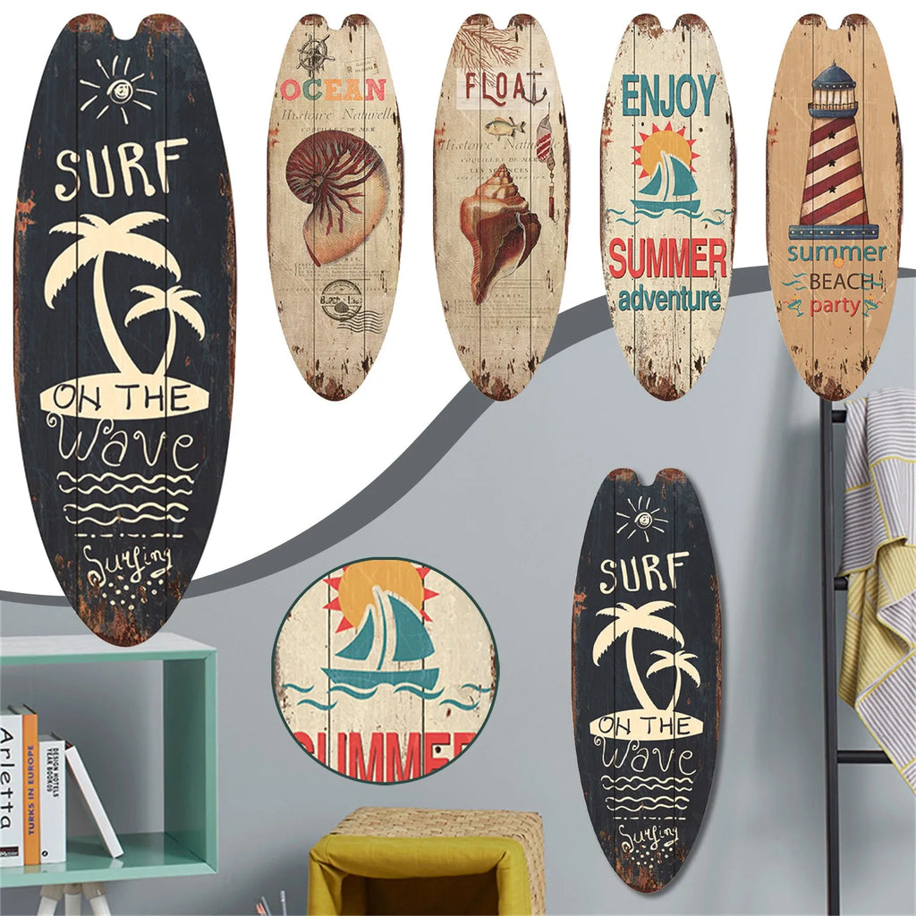 Vintage Wooden Surfboard Wall Sign — Coastal Beach Décor