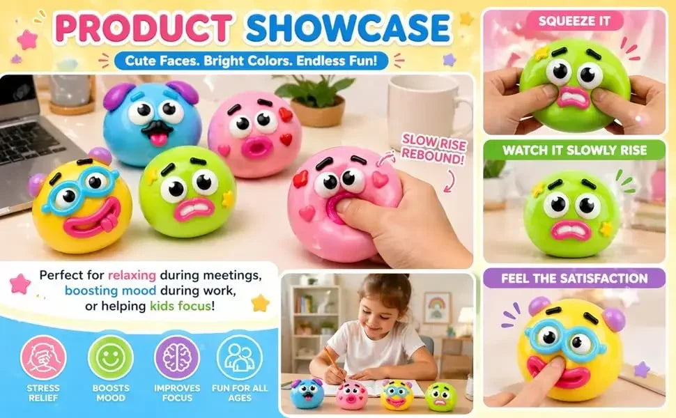 NEW Squishy Dog Face Toy — Slow Rise Stress Relief Squeeze Ball