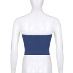 Women's Patchwork Knit Crop Cami Top – Sleeveless Backless Summer Tank