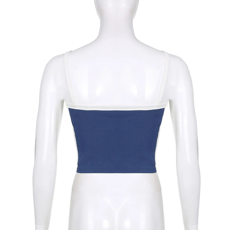Women's Patchwork Knit Crop Cami Top – Sleeveless Backless Summer Tank