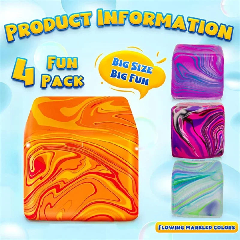 Rainbow Marbled Squishy Cube — Slow-Rise Stress Relief