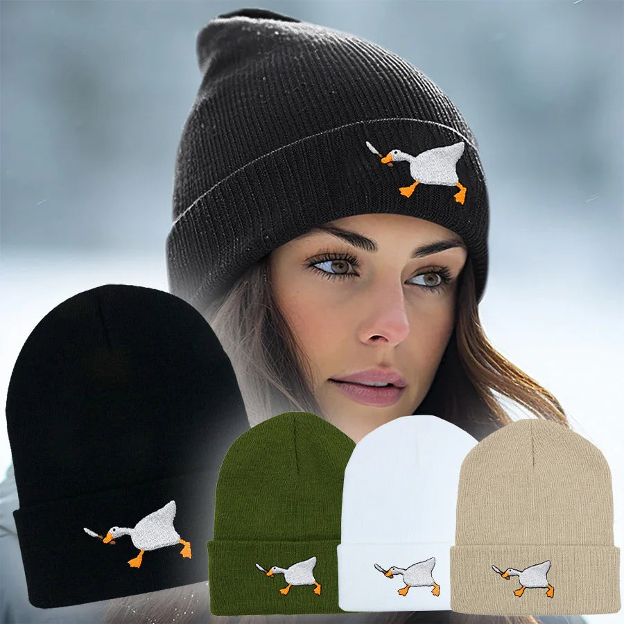 Big Goose Embroidered Knitted Beanie — Unisex Winter Hat | 17 Colors
