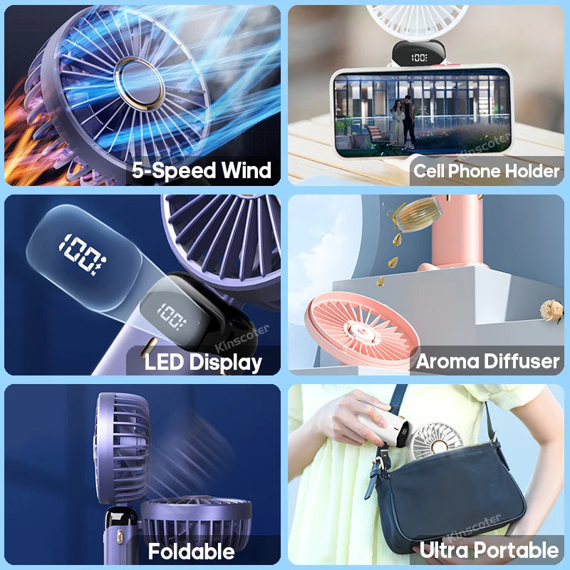 Portable Neck Fan with Phone Stand & LED Display