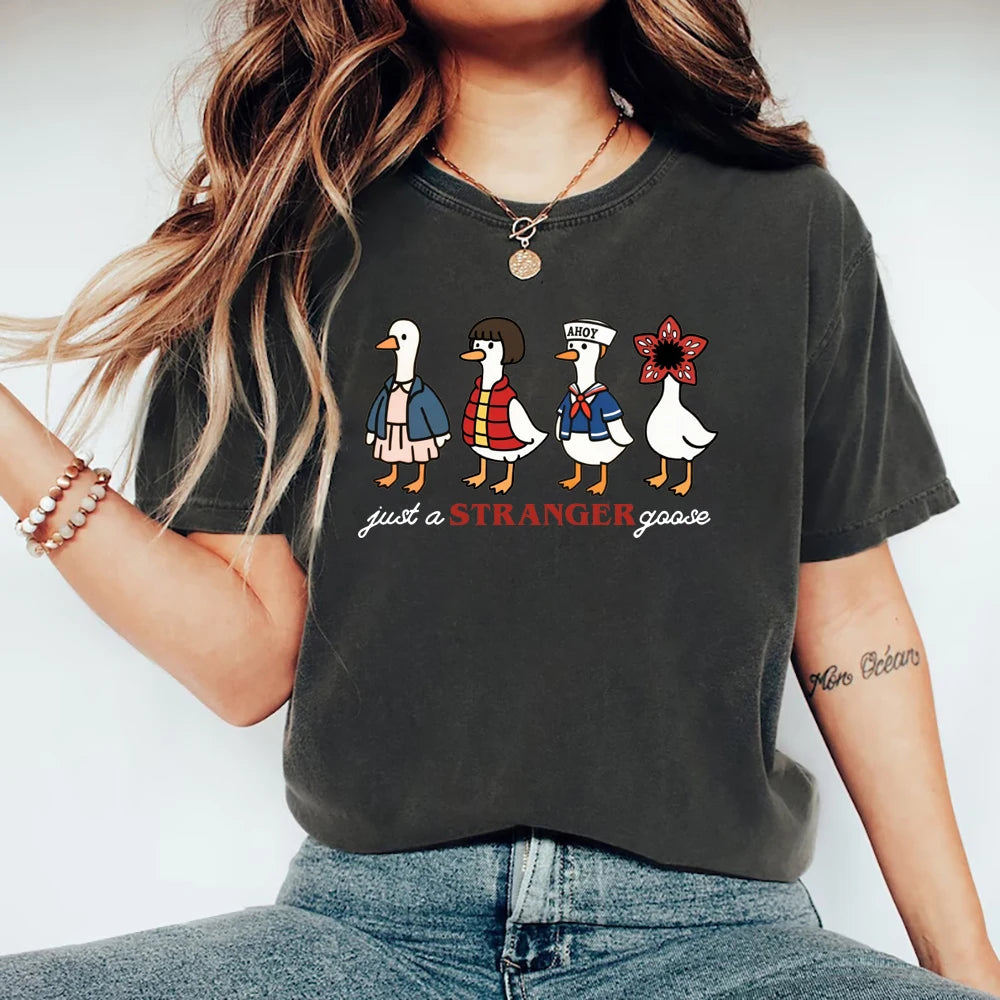 Just a Stranger Goose Graphic T-Shirt — Women's Funny Parody Tee | Streetwear Casual Top