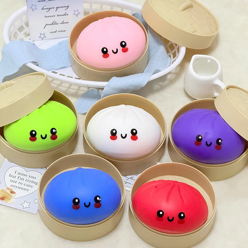 Giant Squishy Dumpling Stress Toy — Soft TPR with Bamboo Steamer