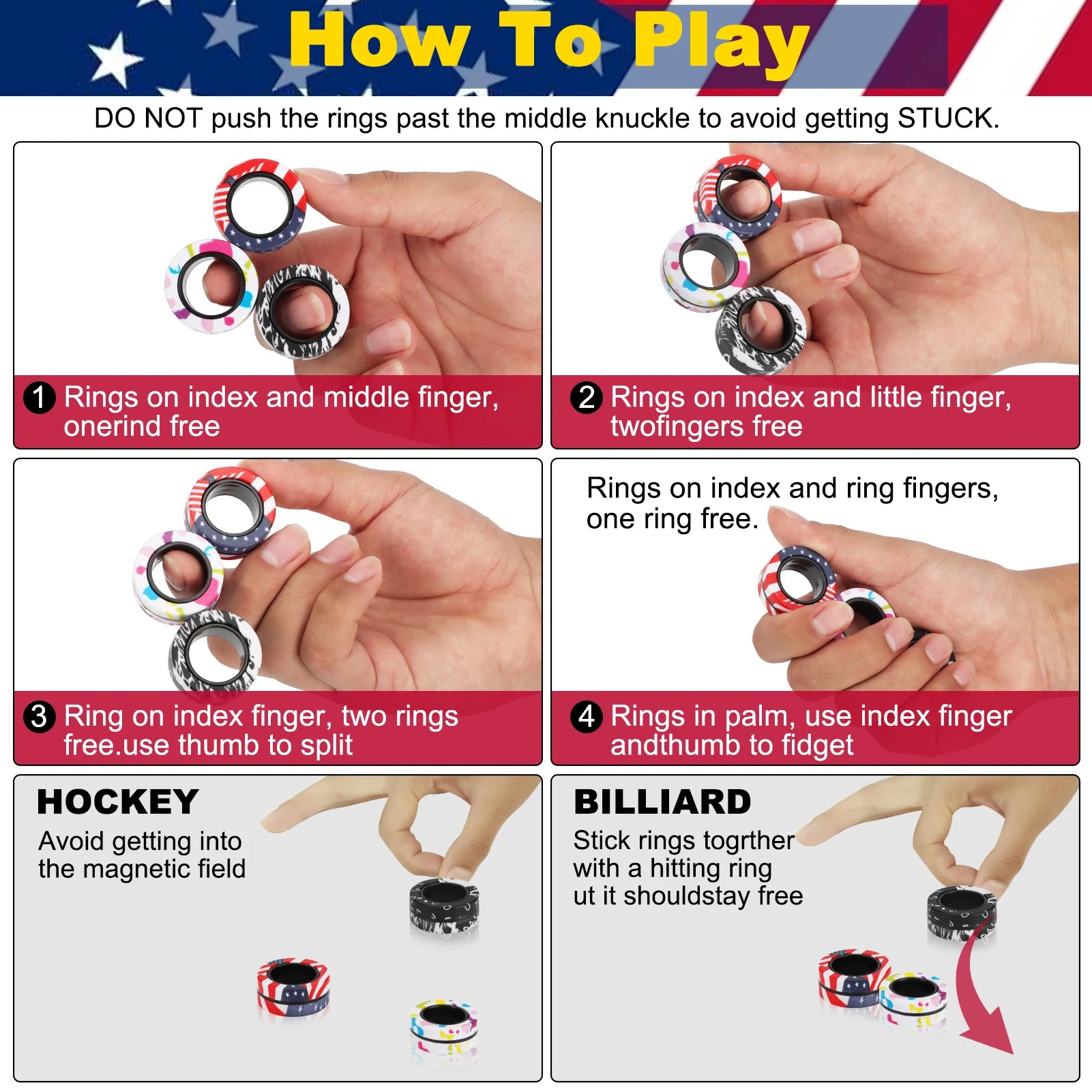 9Pcs Fingers Magnetic Ring Fidget Spinner