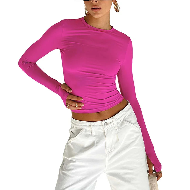 Women's Slim Crop Top with Thumb Holes