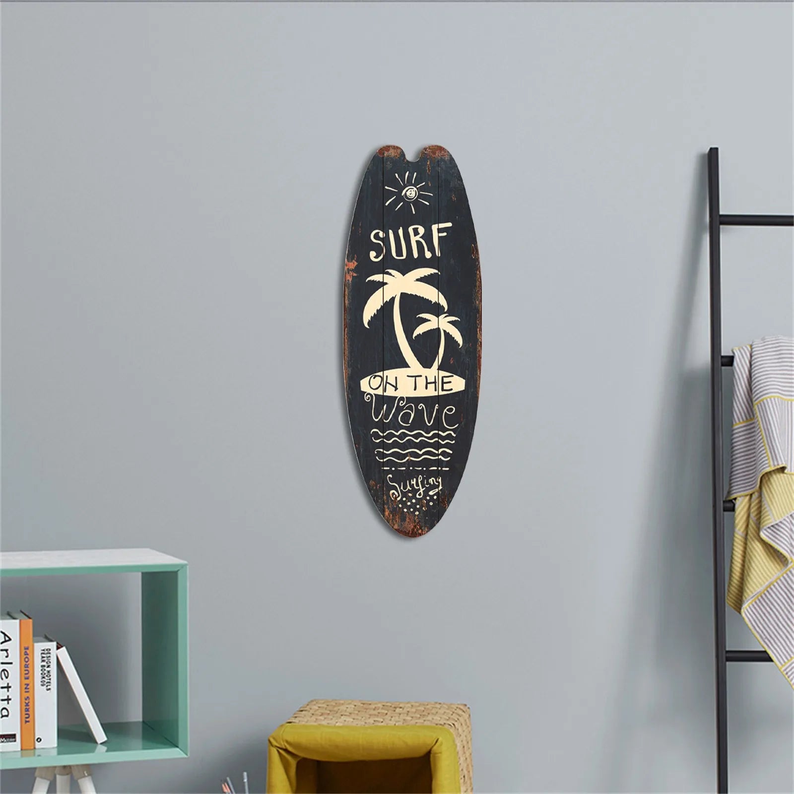 Vintage Wooden Surfboard Wall Sign — Coastal Beach Décor
