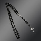 Vintage Cross Necklace Rosary Beads Chain