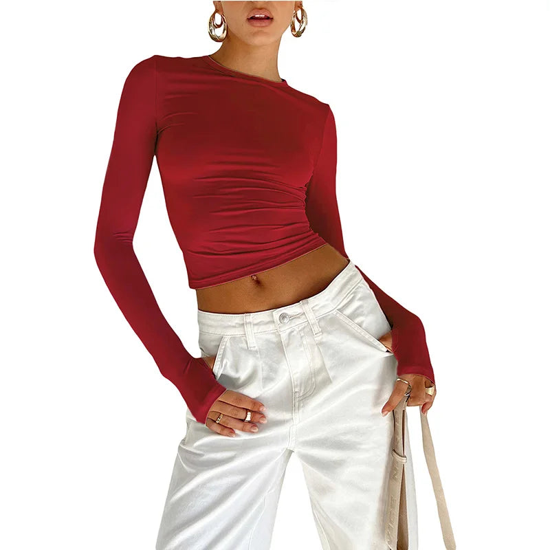 Women's Slim Crop Top with Thumb Holes