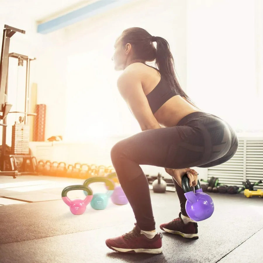 Vinyl Coated Cast Iron Kettlebell Set – 5, 10 & 15 lb Full Body Strength Training