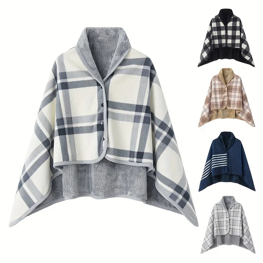 Wearable Flannel Shawl Blanket — Cozy Wrap for Home, Office & Travel