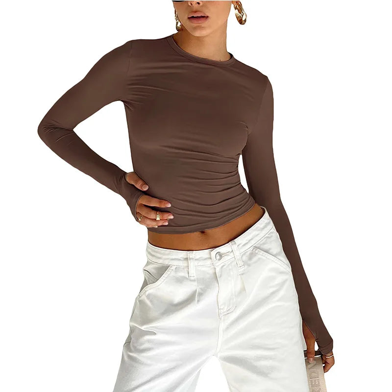 Women's Slim Crop Top with Thumb Holes
