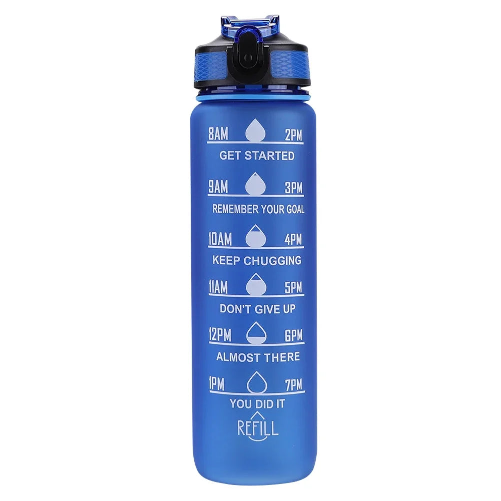 1L Motivational Sports Water Bottle with Straw & Time Scale — BPA-Free, Leakproof