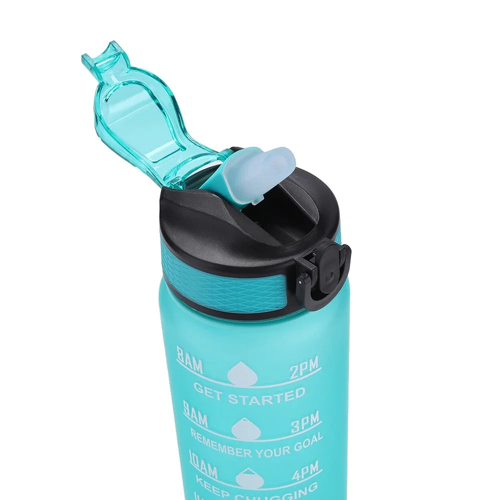 1L Motivational Sports Water Bottle with Straw & Time Scale — BPA-Free, Leakproof