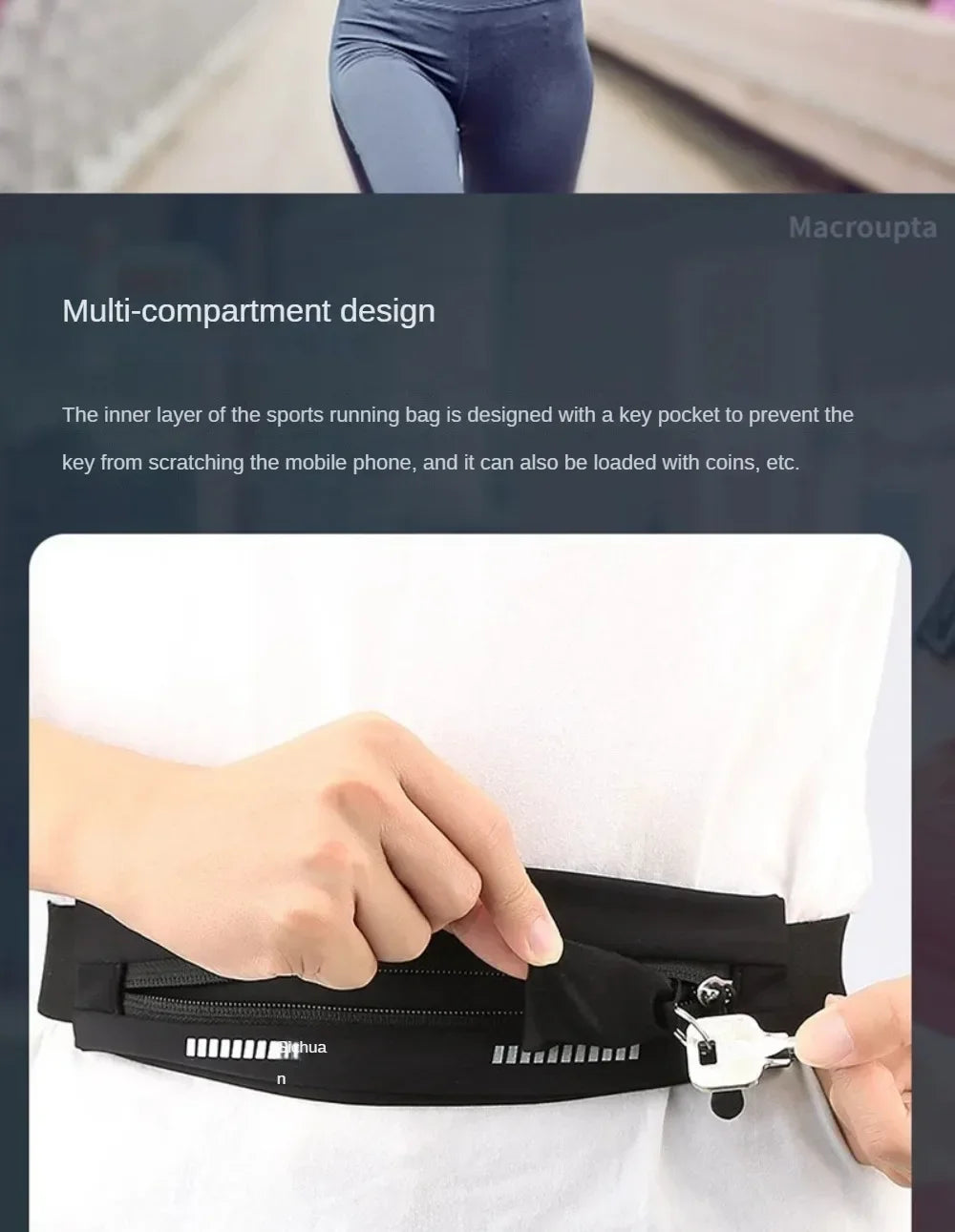 Running Belt with Phone Holder — Waterproof Sports Waist Pack with Reflective Strips