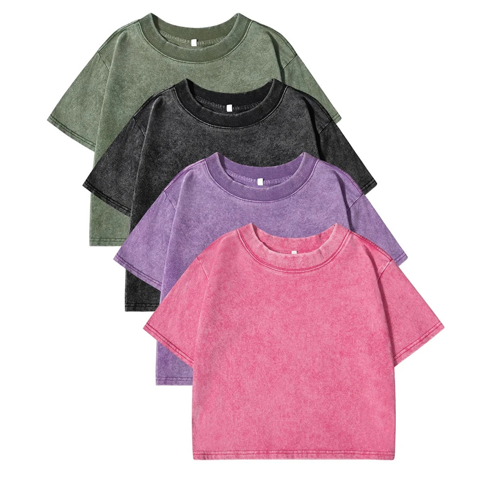 Women's Vintage Washed Crop T-Shirt – Soft 100% Cotton Streetwear Tee