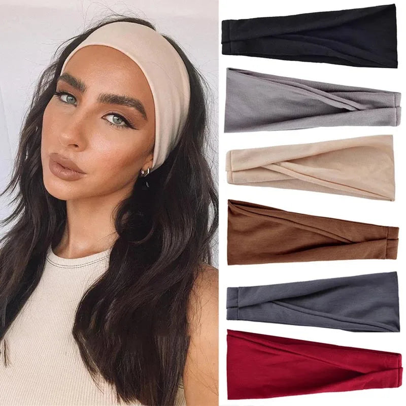 Women's Elastic Turban Headband — Solid Color Hair Wrap for Yoga, Makeup & Everyday Style | 22 Colors