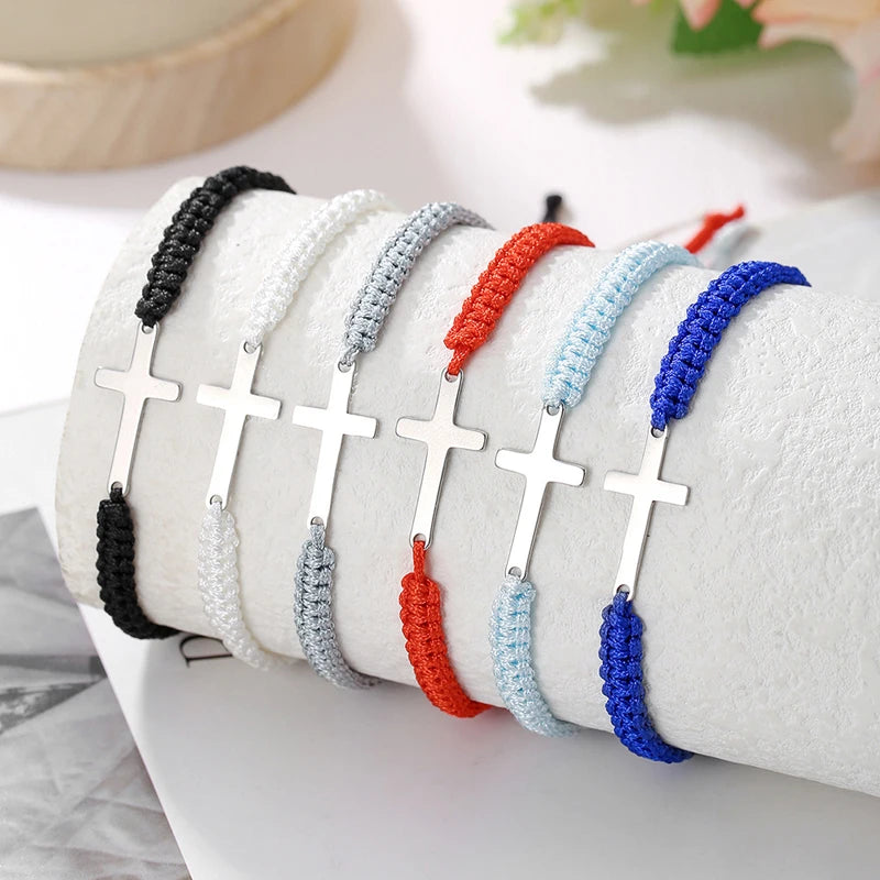 Simple Cross Black White Braided Rope Bracelets