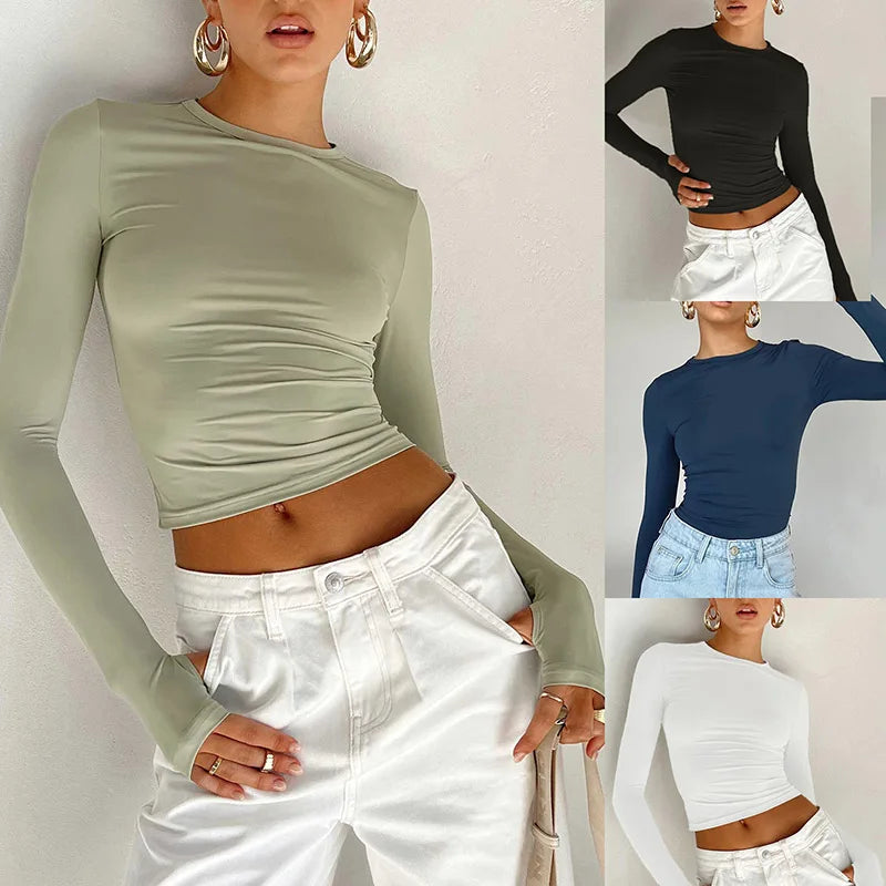 Women's Slim Crop Top with Thumb Holes