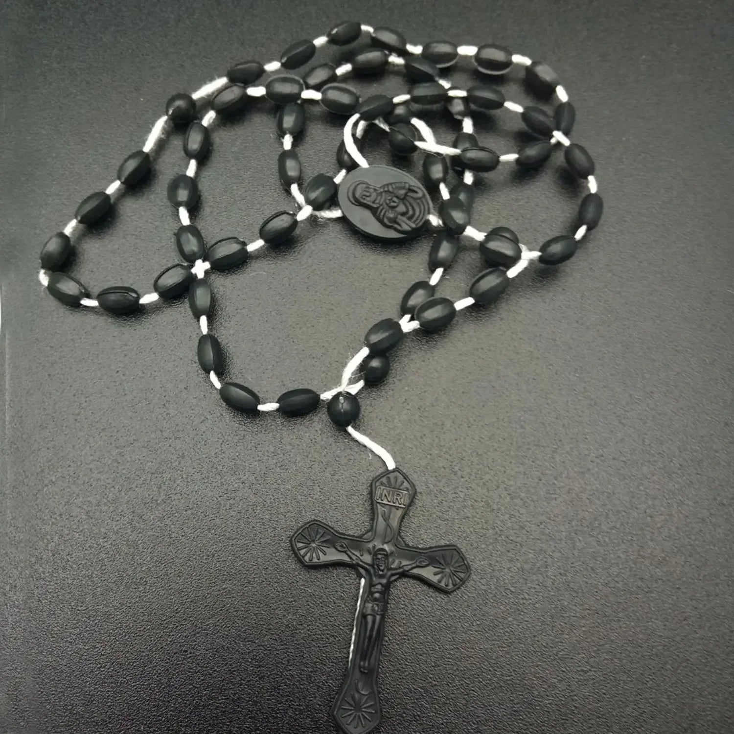 Vintage Cross Necklace Rosary Beads Chain