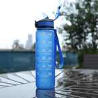 1L Motivational Sports Water Bottle with Straw & Time Scale — BPA-Free, Leakproof