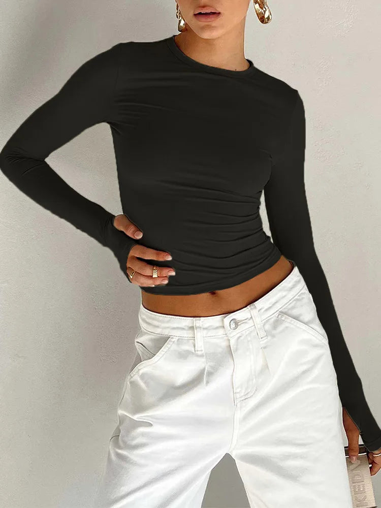 Women's Slim Crop Top with Thumb Holes
