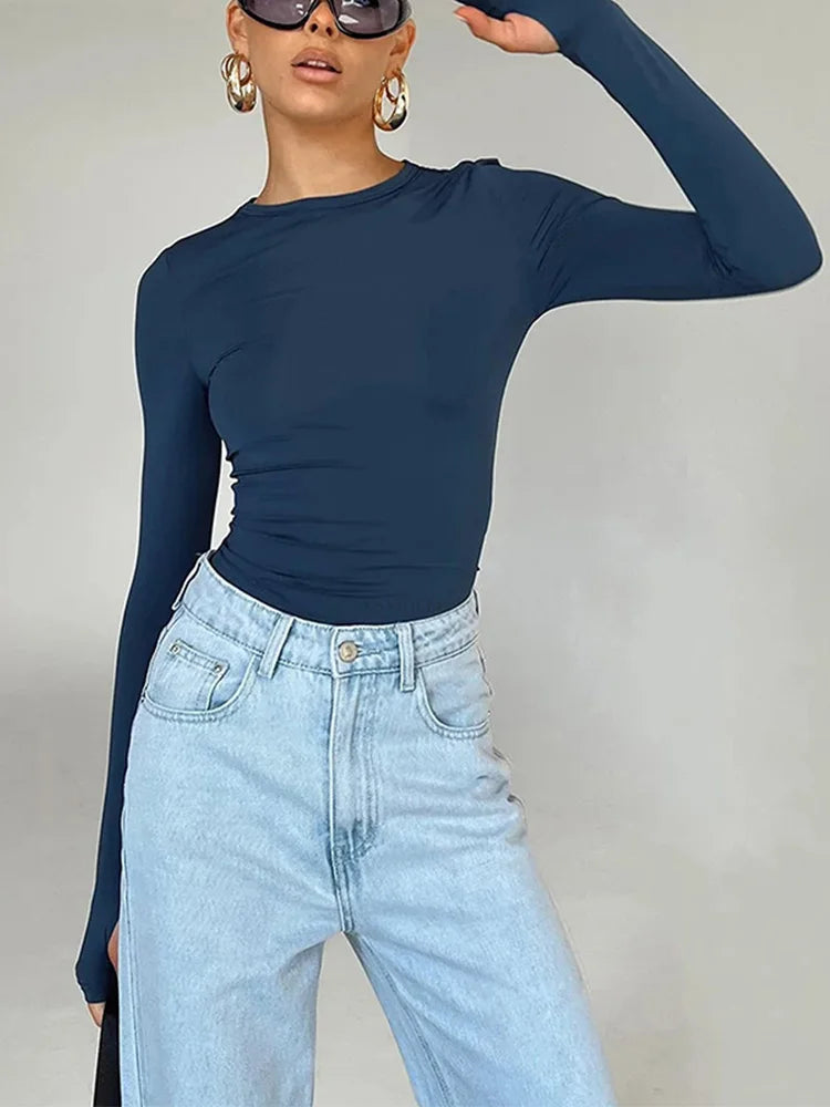 Women's Slim Crop Top with Thumb Holes