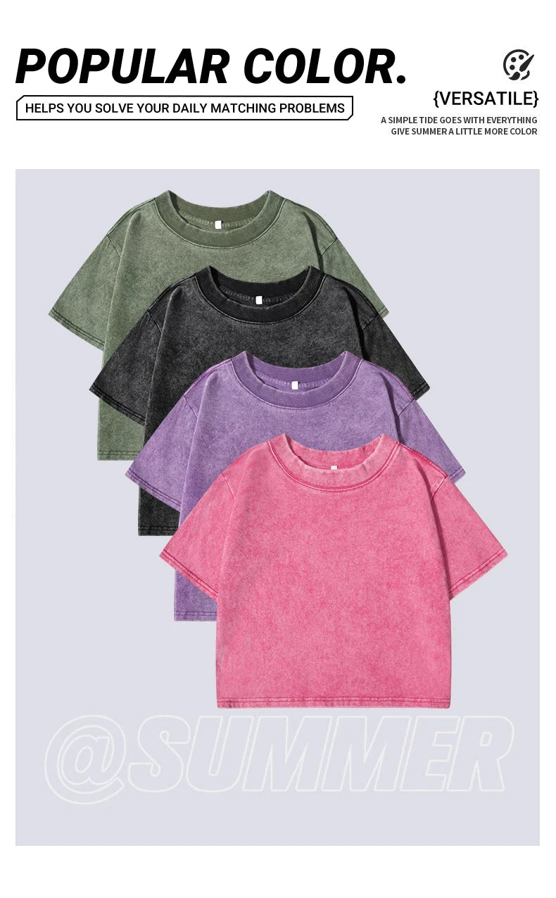 Women's Vintage Washed Crop T-Shirt – Soft 100% Cotton Streetwear Tee