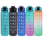 1L Motivational Sports Water Bottle with Straw & Time Scale — BPA-Free, Leakproof