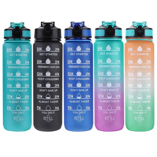 1L Motivational Sports Water Bottle with Straw & Time Scale — BPA-Free, Leakproof
