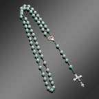 Vintage Cross Necklace Rosary Beads Chain