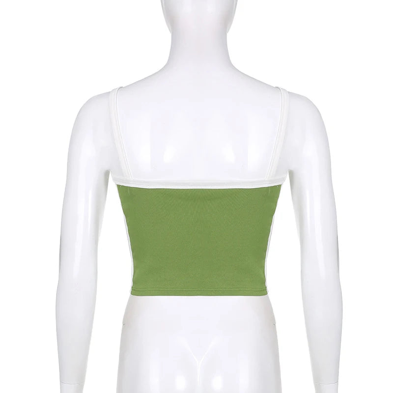Women's Patchwork Knit Crop Cami Top – Sleeveless Backless Summer Tank