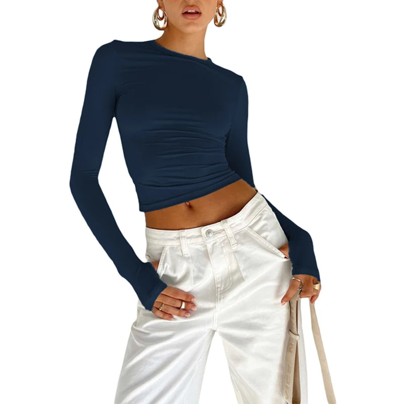 Women's Slim Crop Top with Thumb Holes