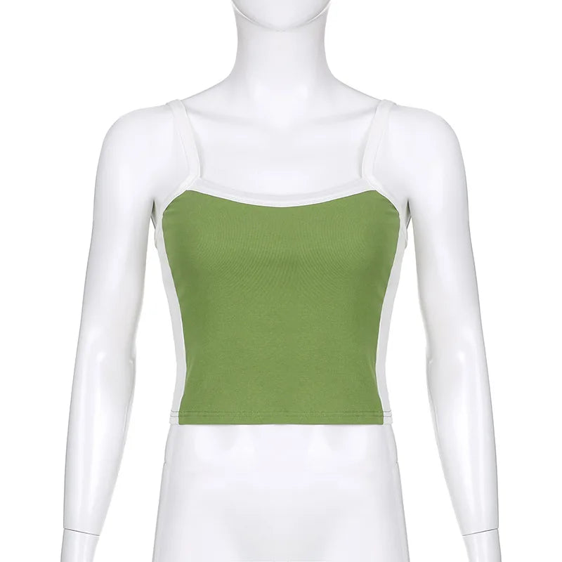 Women's Patchwork Knit Crop Cami Top – Sleeveless Backless Summer Tank