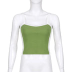 Women's Patchwork Knit Crop Cami Top – Sleeveless Backless Summer Tank