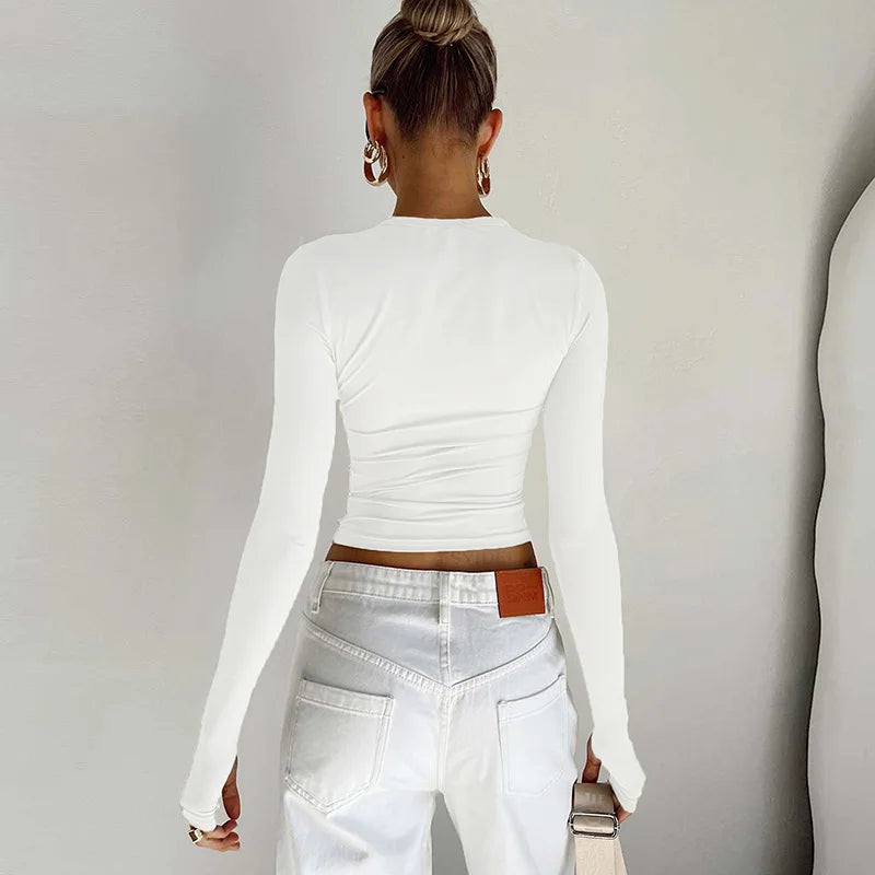Women's Slim Crop Top with Thumb Holes